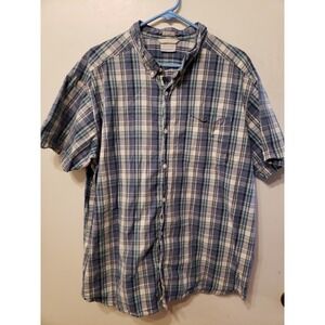 Columbia Sportswear button down short sleeve shirt: Blue & White plaid Men's XXL